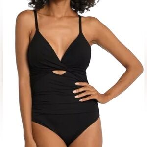 LA BLANCA island Goddess twist front keyhole one piece swimsuit size 12 NWT